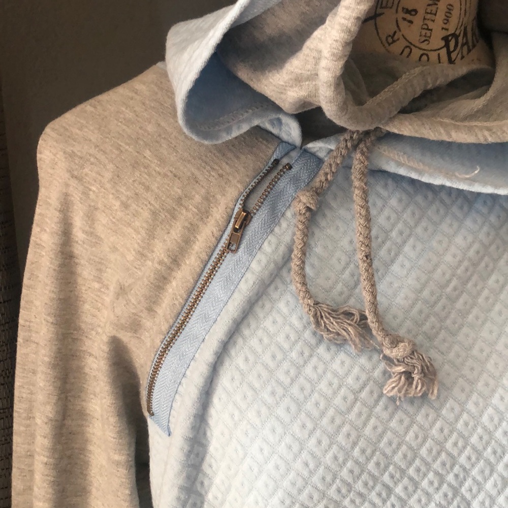 Light Blue And Gray Unique Double Layer Hoodie - image 4
